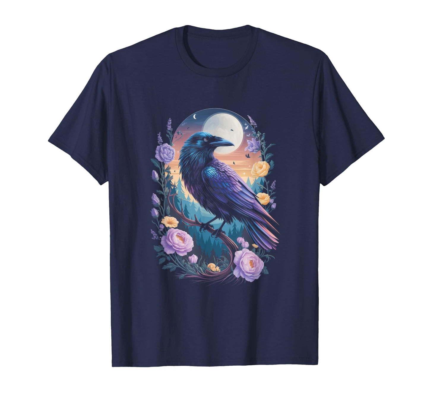 Ravens Raven Moon Floral Nature Birds T-Shirt
