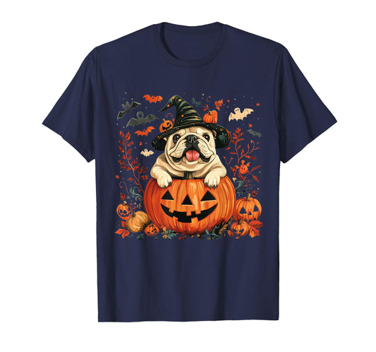 English Bulldog Pumpkin Halloween Thanksgiving Men Women Dog T-Shirt