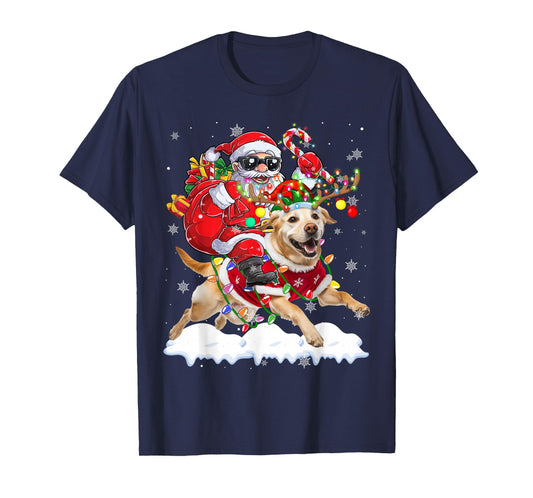 Santa Riding Labrador Retriever Christmas Lights Dog Xmas T-Shirt