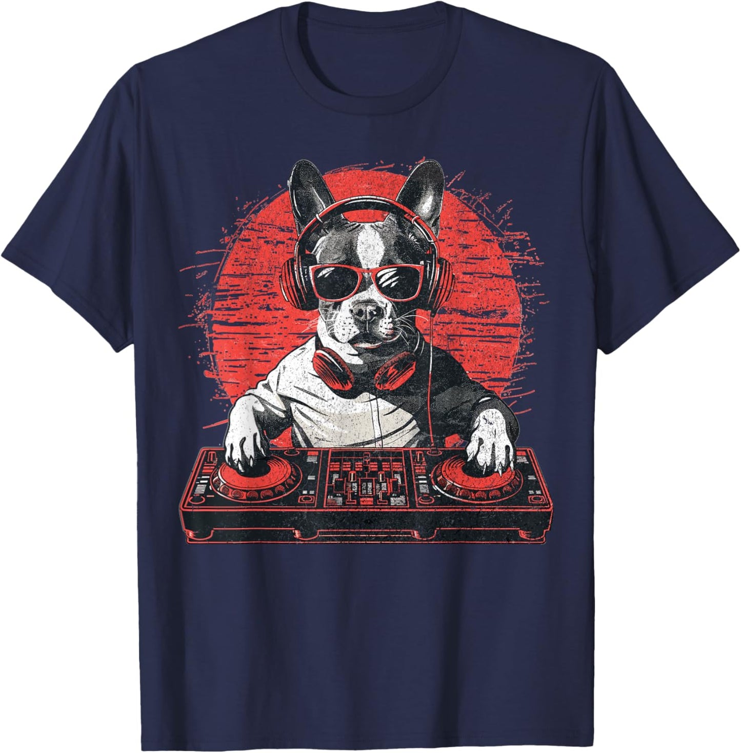 Funny Retro House DJ Boston Terrier Dog Disco Headphone Tech T-Shirt