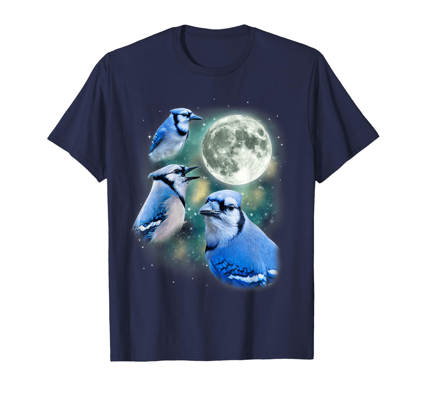 Three Blue Jay Moon Avian Wildlife Birdwatching Bird Lover T-Shirt