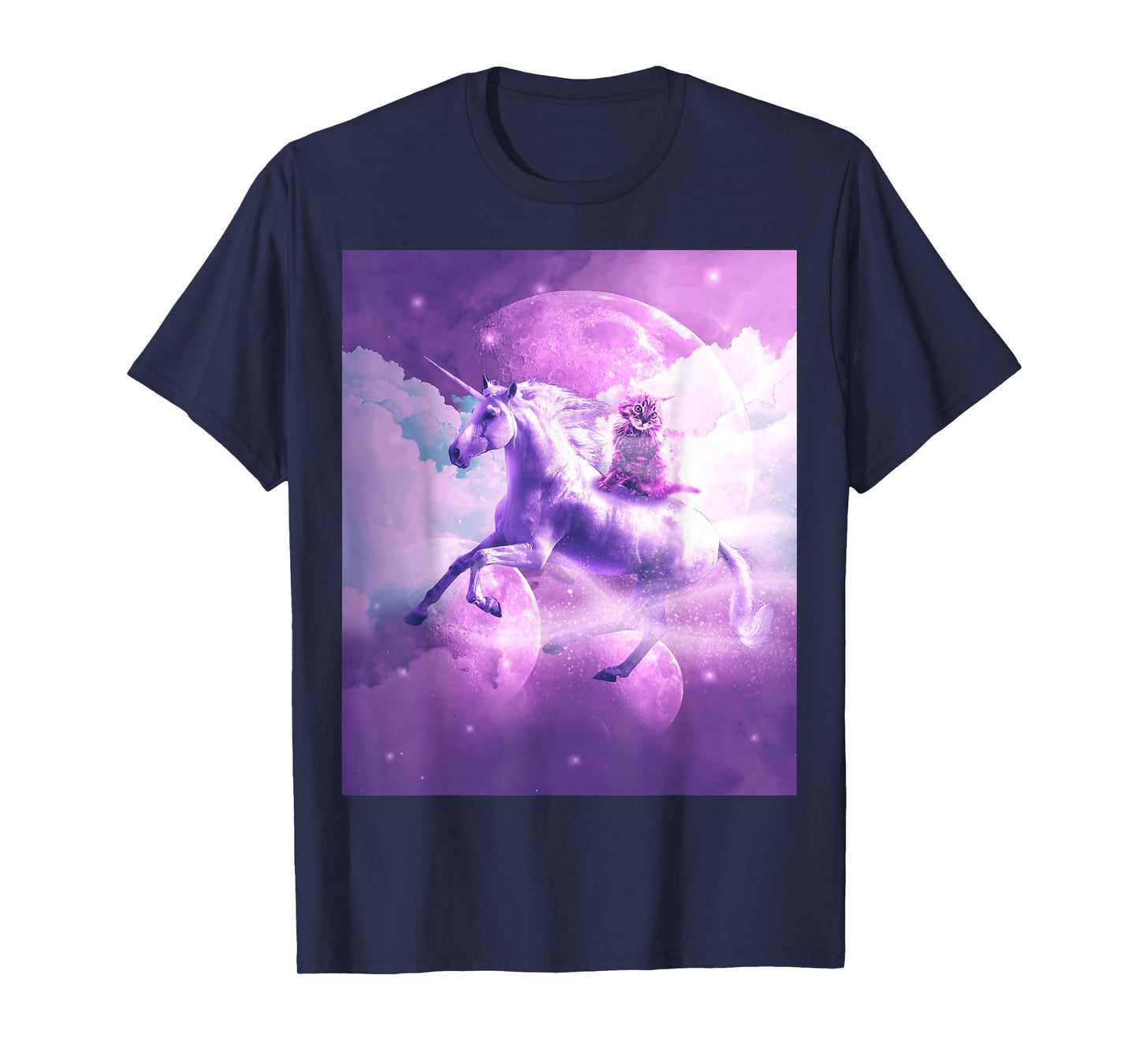 Kitty Cat Riding On Flying Space Galaxy Unicorn T-Shirt