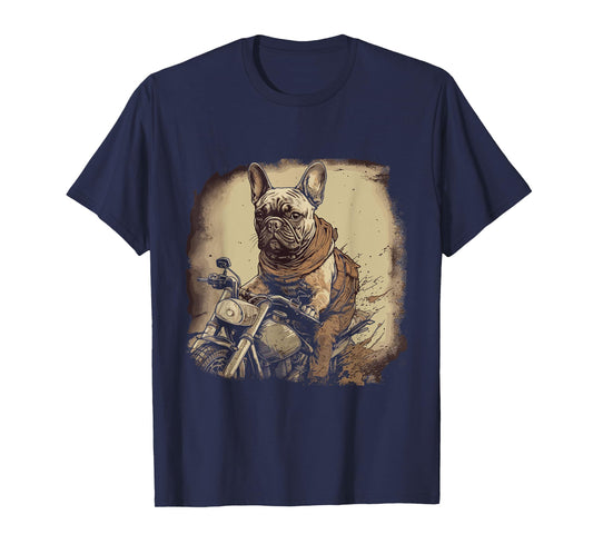 Funny Vintage French Bulldog Biker French Bulldog Motorcycle T-Shirt for Men Women