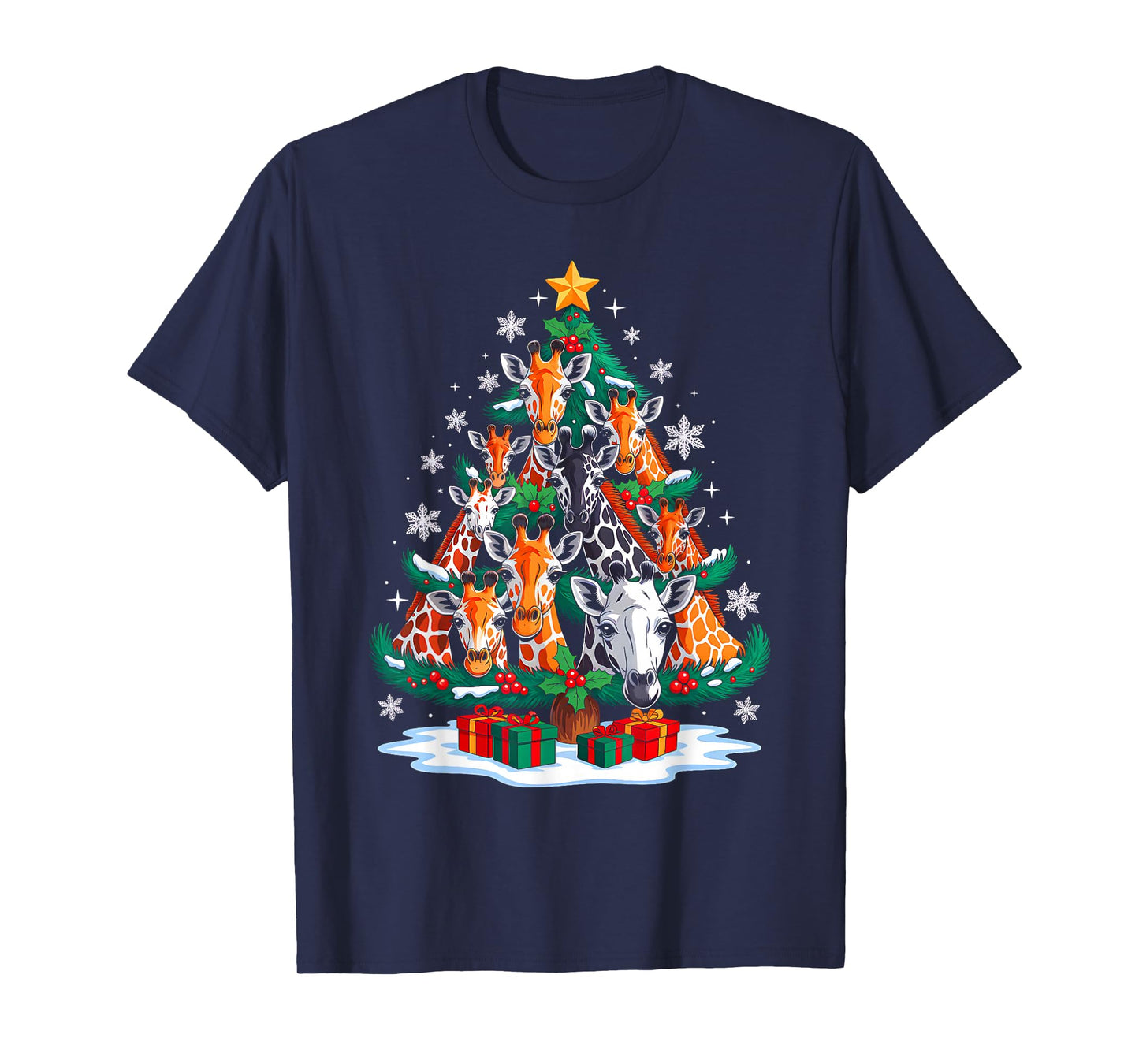 Giraffe Tree Christmas Giraffe Lover Xmas Squad Men Women T-Shirt