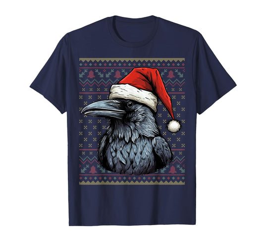 Crow Lover Santa Hat Xmas Holiday Ugly Crow Christmas T-Shirt