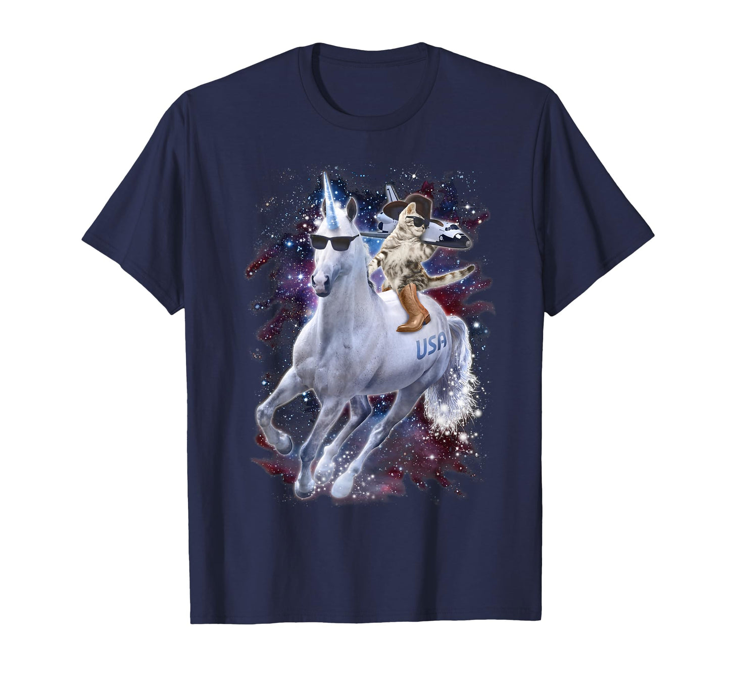 Space Unicorn Cowboy Cat Galaxy Rocket Funny T-Shirt