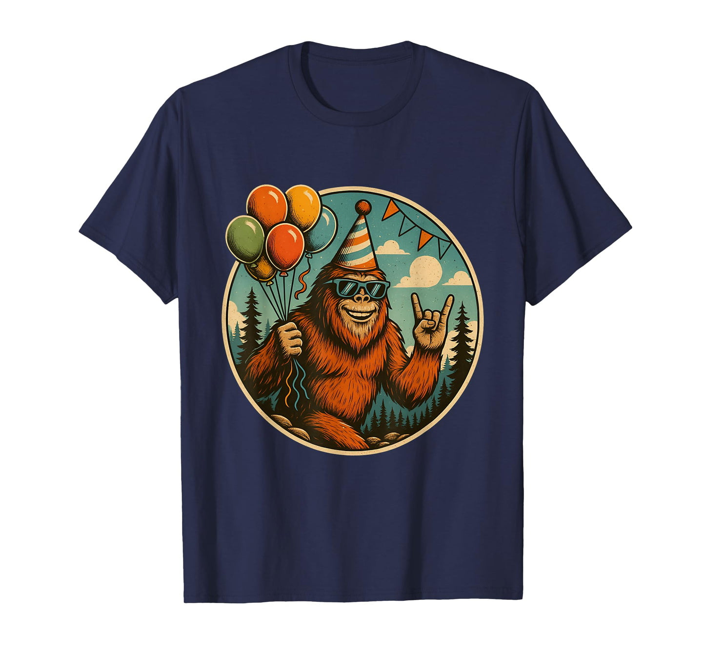 Bigfoot Party Vibes Birthday Balloons Forest Fun T-Shirt