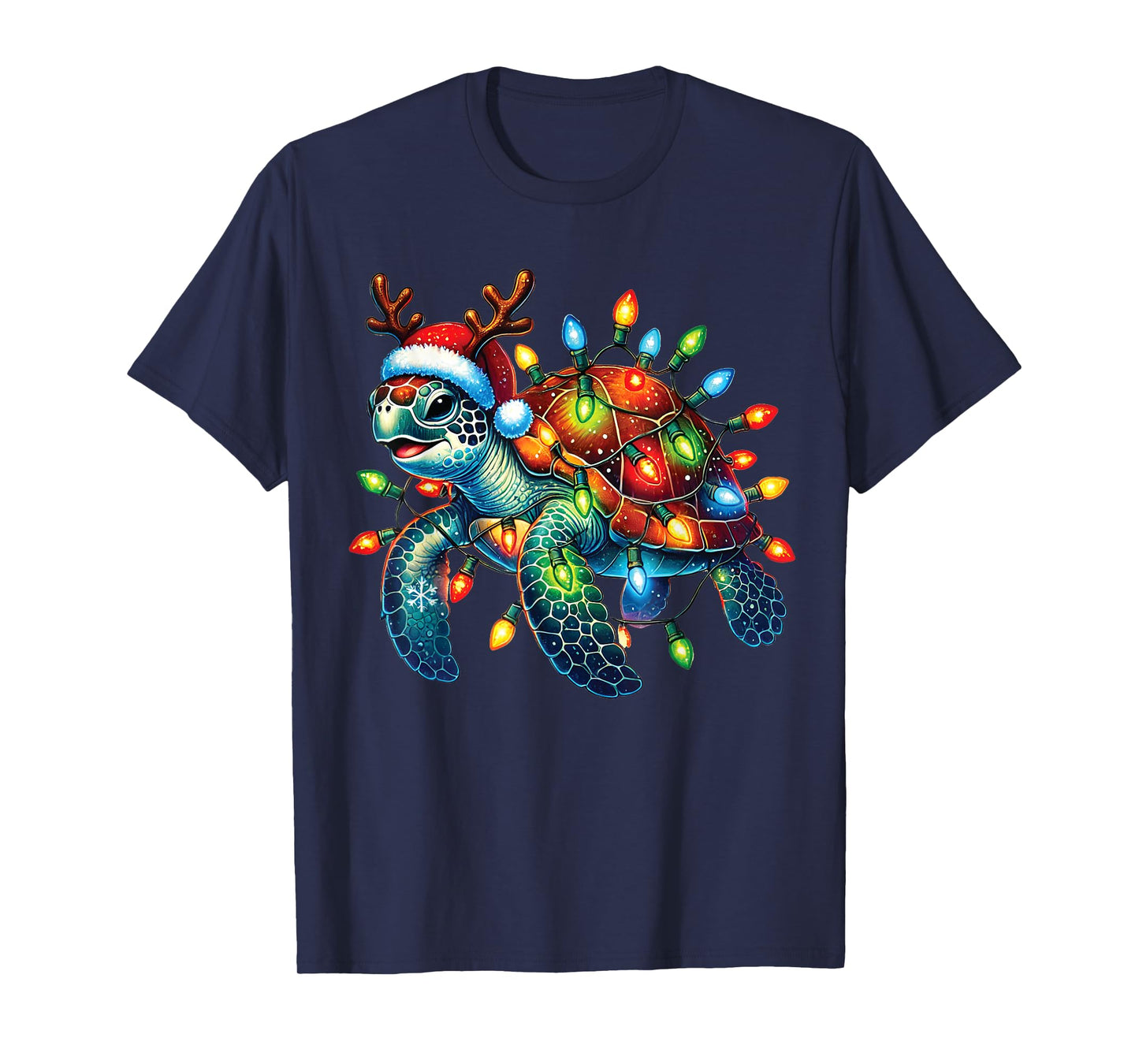 Sea Turtle Christmas Lights Funny Santa Hat Merry Christmas T-Shirt