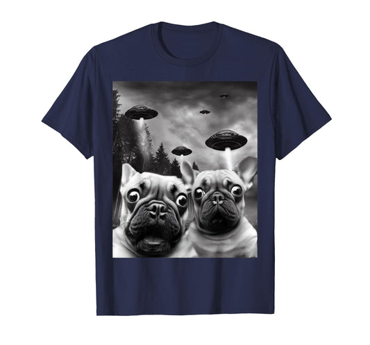 Frenchie UFO Selfie - Funny French Bulldog Alien T-Shirt