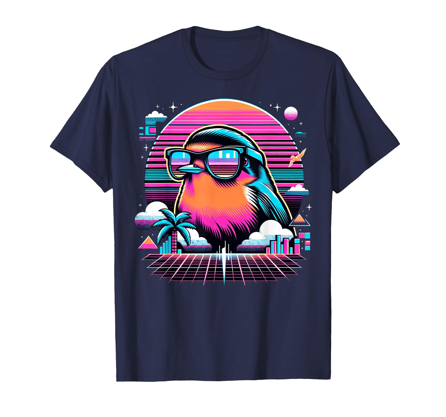 Cool Bird 80s Retrowave 90s Vaporwave American Robin Bird T-Shirt