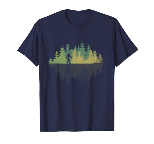 Sasquatch Yeti Reflection Forest Trees Conspiracy Bigfoot Long Sleeve T-Shirt