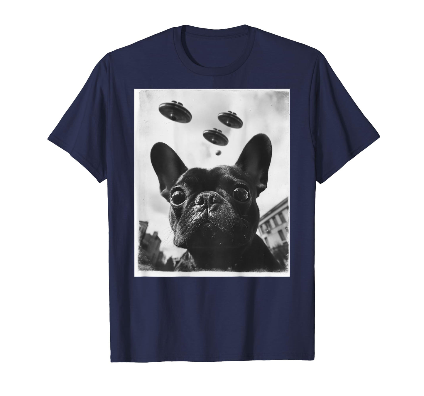 Funny graphic French Bulldog Frenchie UFO Alien Funny weird T-Shirt