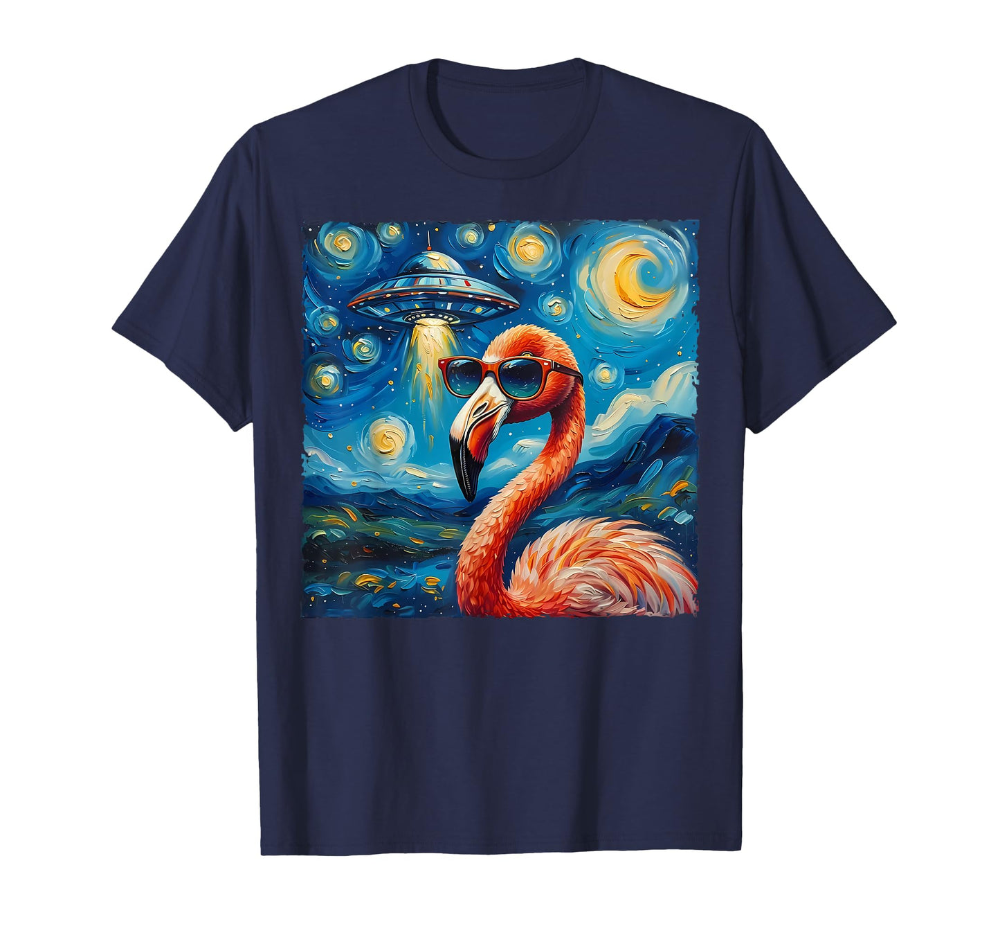 Flamingo Van Gogh Style The Starry Night Alien UFO Sci-Fi T-Shirt
