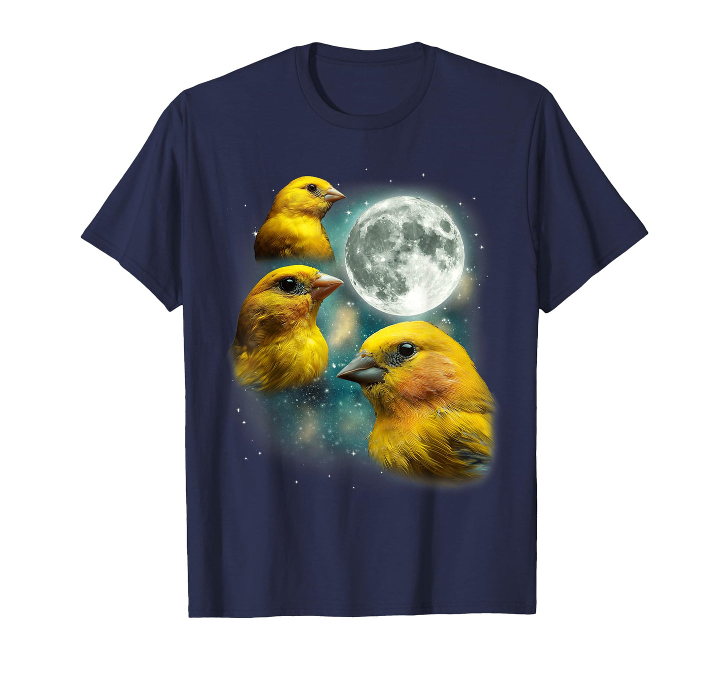 Three Canary Moon | 3 Canaries On A Magical Night Cute Bird T-Shirt