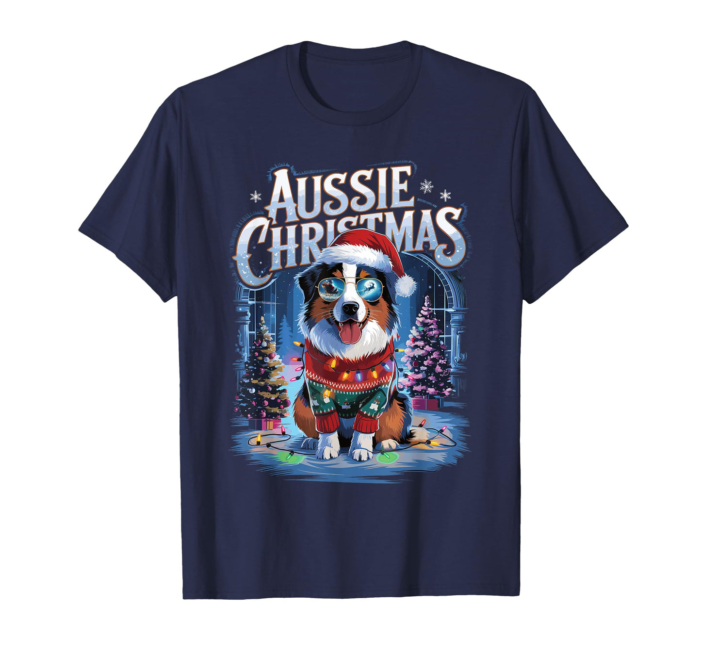 Aussie Christmas Santa Hat Dog Christmas Australian Shepherd T-Shirt