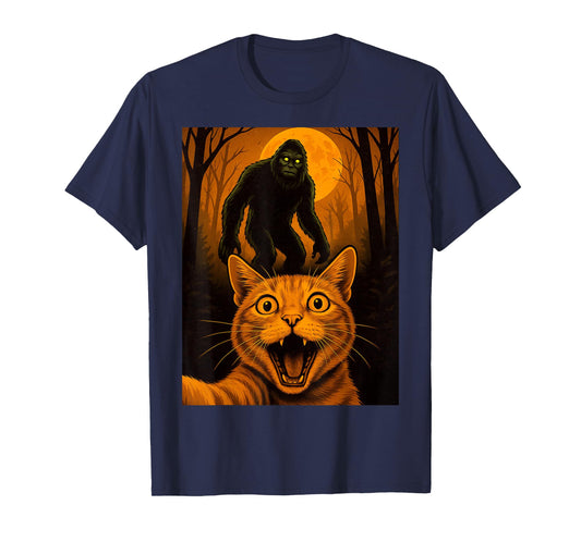 Scared Cat Selfie with Zombie Bigfoot Sasquatch Halloween T-Shirt