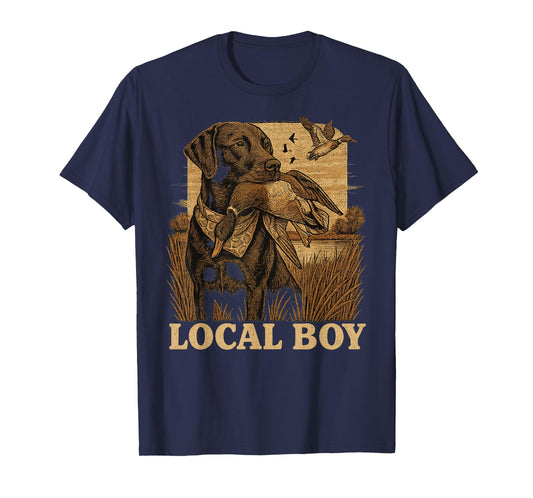 Local Boy Black Lab Hunting Dog Duck Marsh Scene Sunset T-Shirt