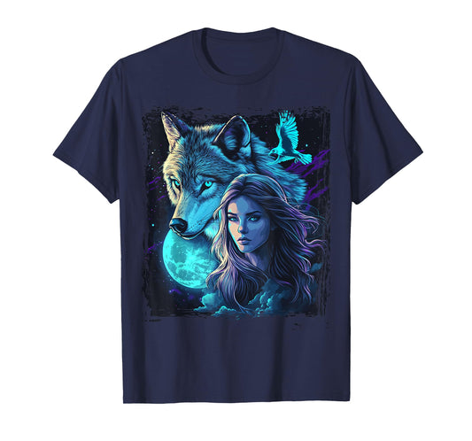 Wolf Girl Ethnic Tribal Boho Feather Native American Hippie T-Shirt