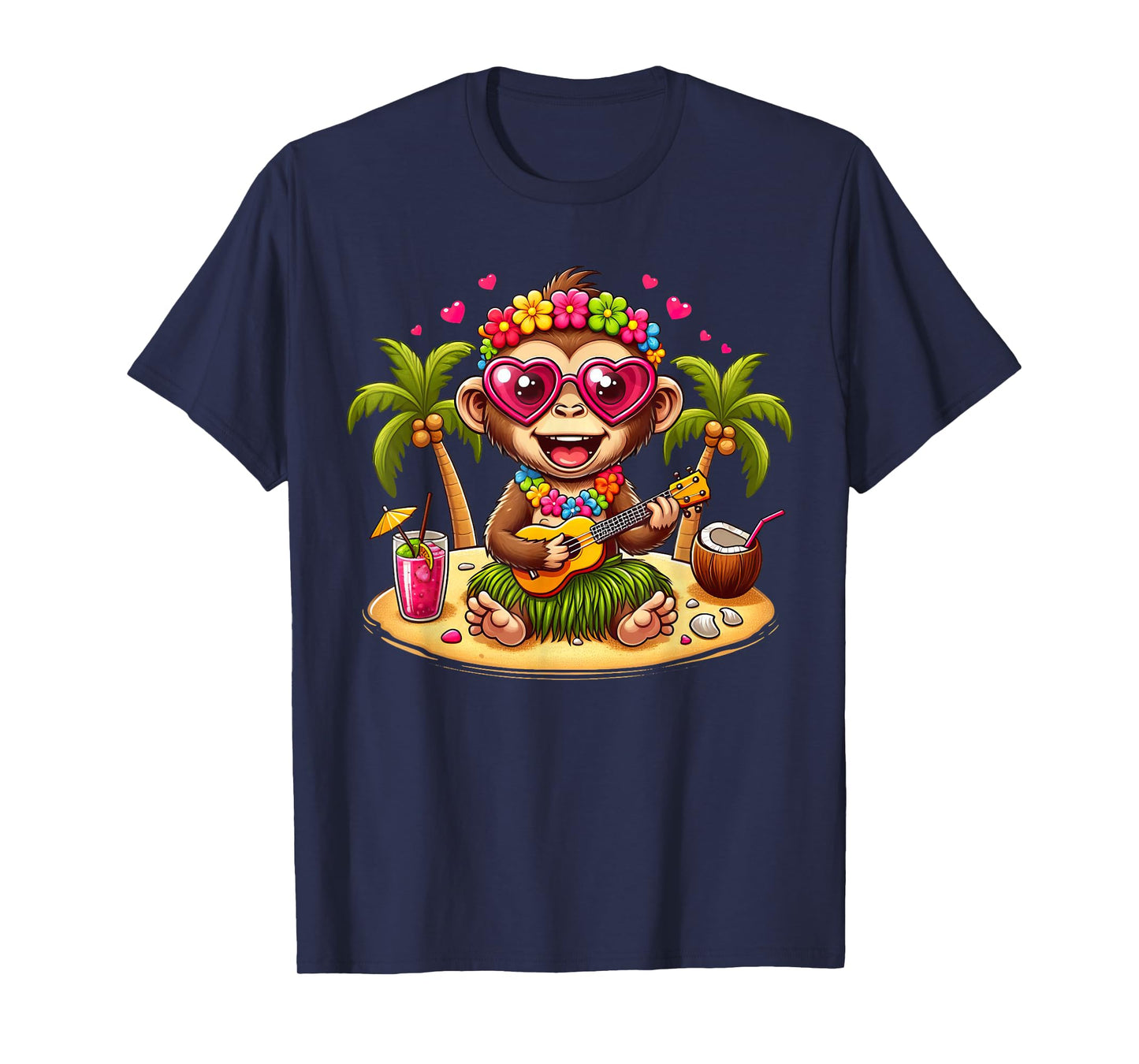 Funny Monkey Hawaiian Costume Kids Summer Vacation Monkey T-Shirt