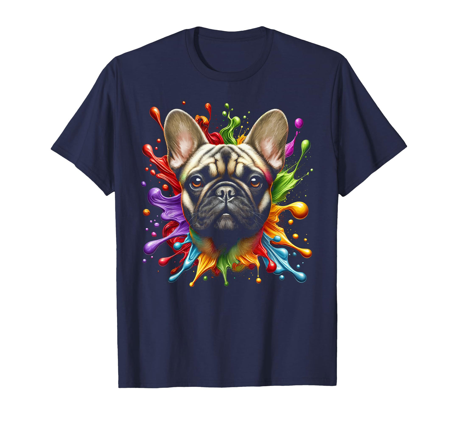Cute French Bulldog in Colourful Paint Splashes T-Shirt
