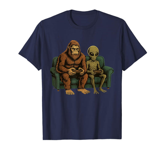 Bigfoot Alien Video Games Shirt Men Boys Gaming Sasquatch T-Shirt