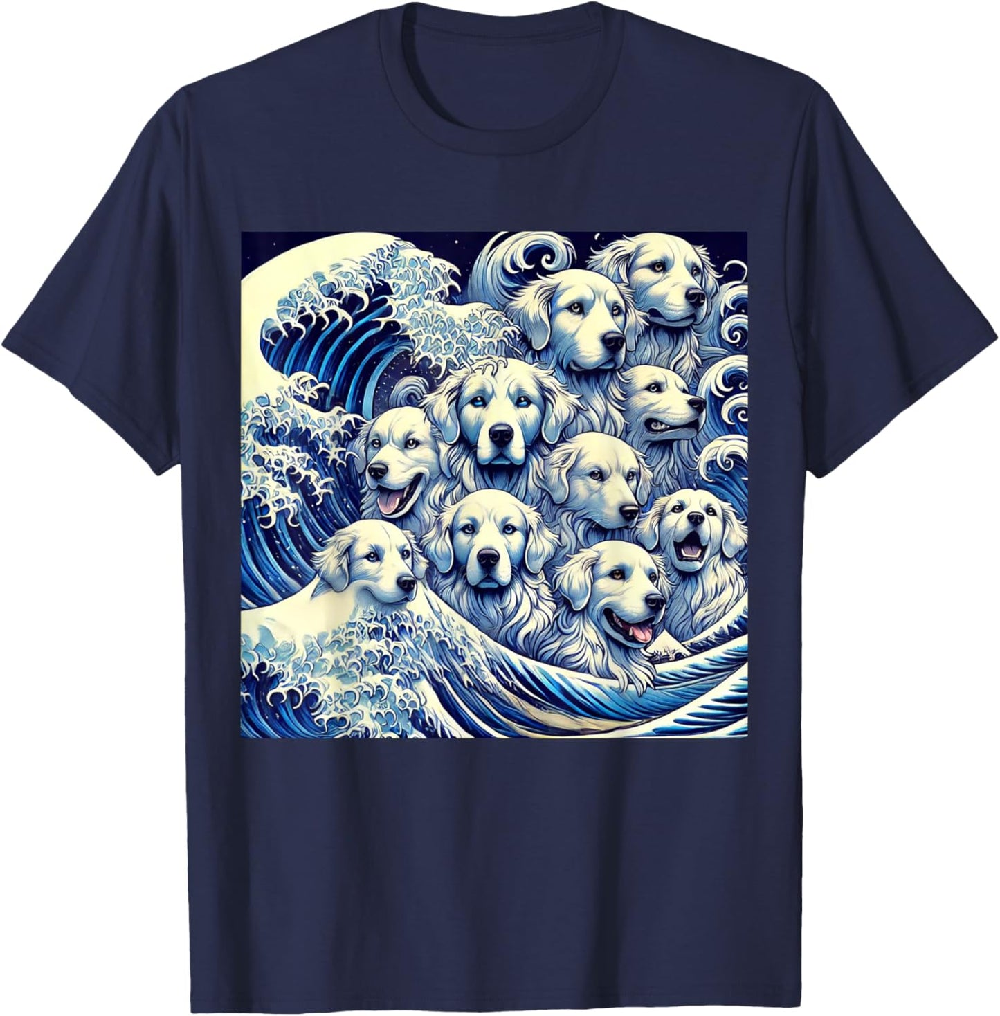 Blue Dogs Wave Japanese Art Women Men Kids Anime Graphic T-Shirt
