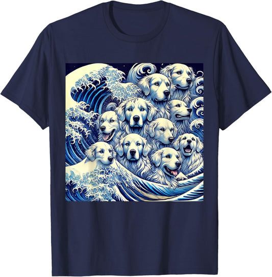 Blue Dogs Wave Japanese Art Women Men Kids Anime Graphic T-Shirt