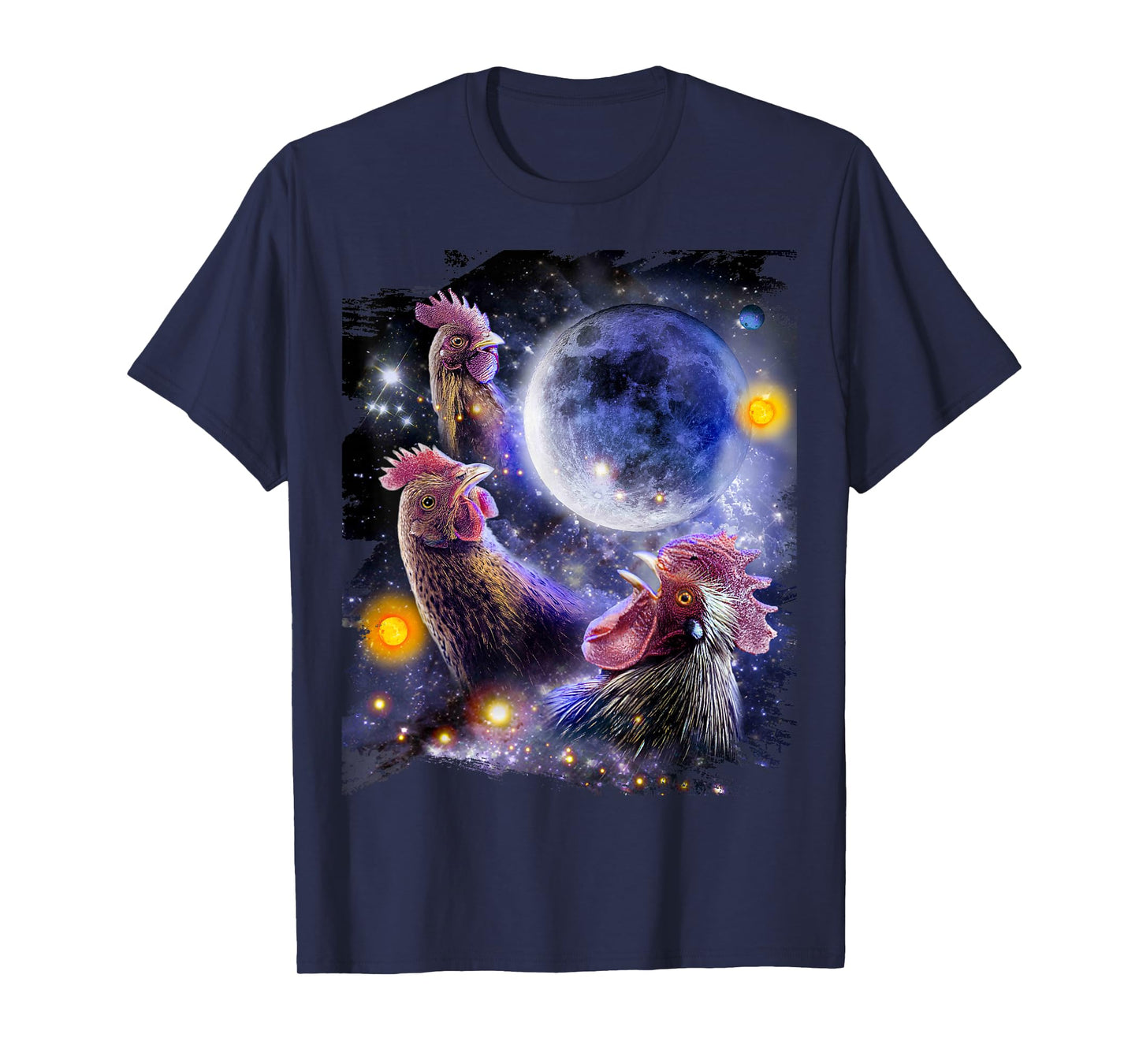 3 Three Chicken Moon, Cosmic Wolf Chickens Howling T-Shirt