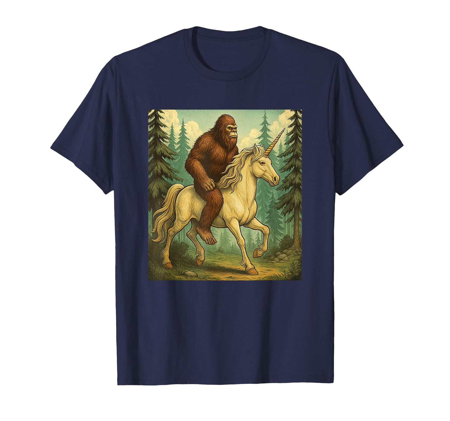 Bigfoot Riding a Unicorn Men Women Kids Sasquatch T-Shirt