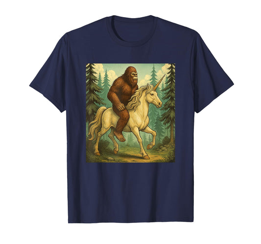 Bigfoot Riding a Unicorn Men Women Kids Sasquatch T-Shirt