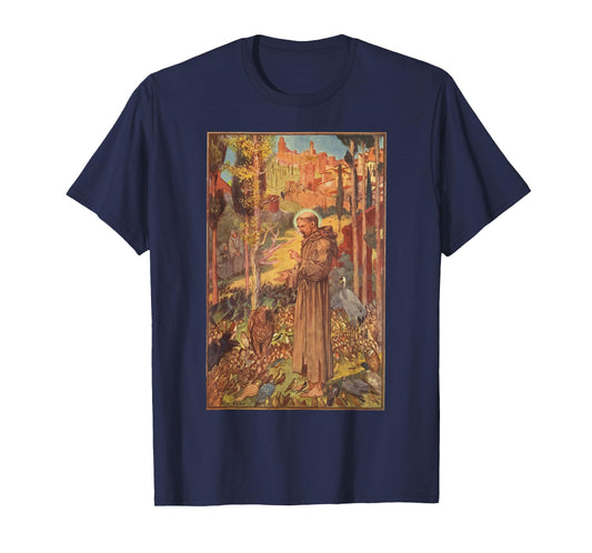 St Francis of Assisi Art Patron Saint of Animals Catholic T-Shirt