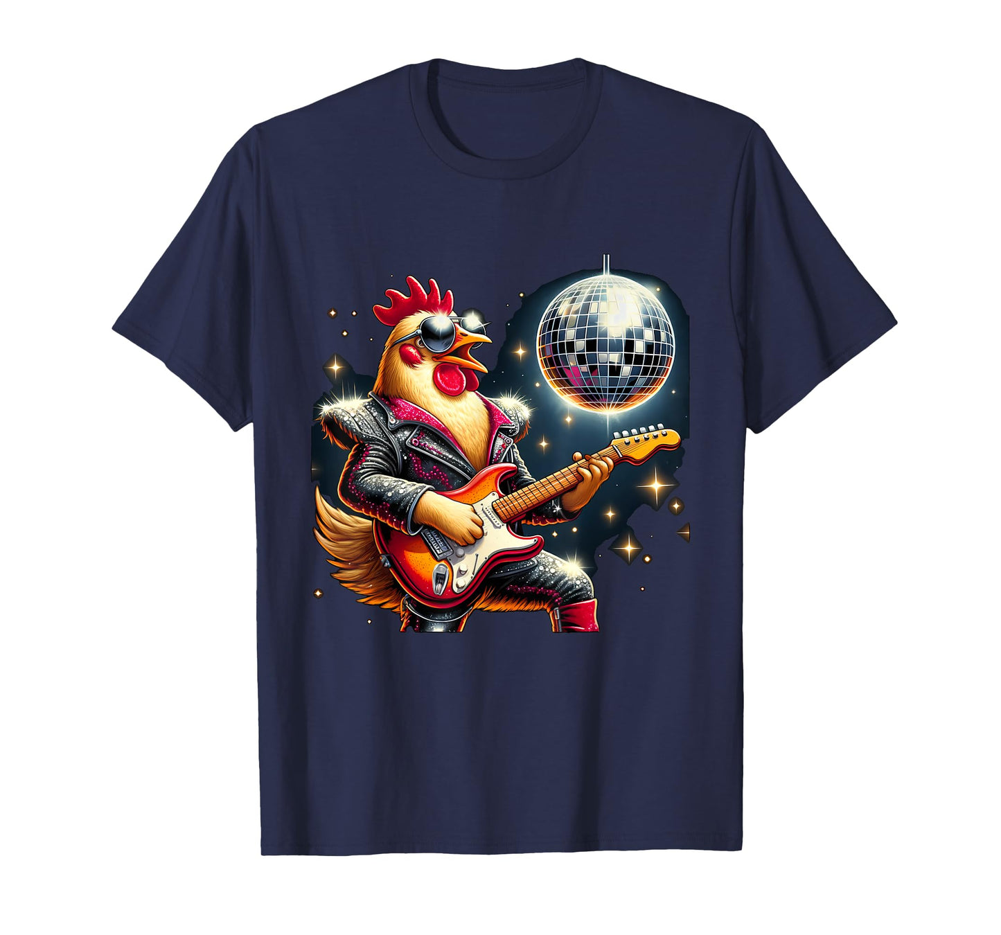 Disco Ball Guitar Chicken T-Shirt