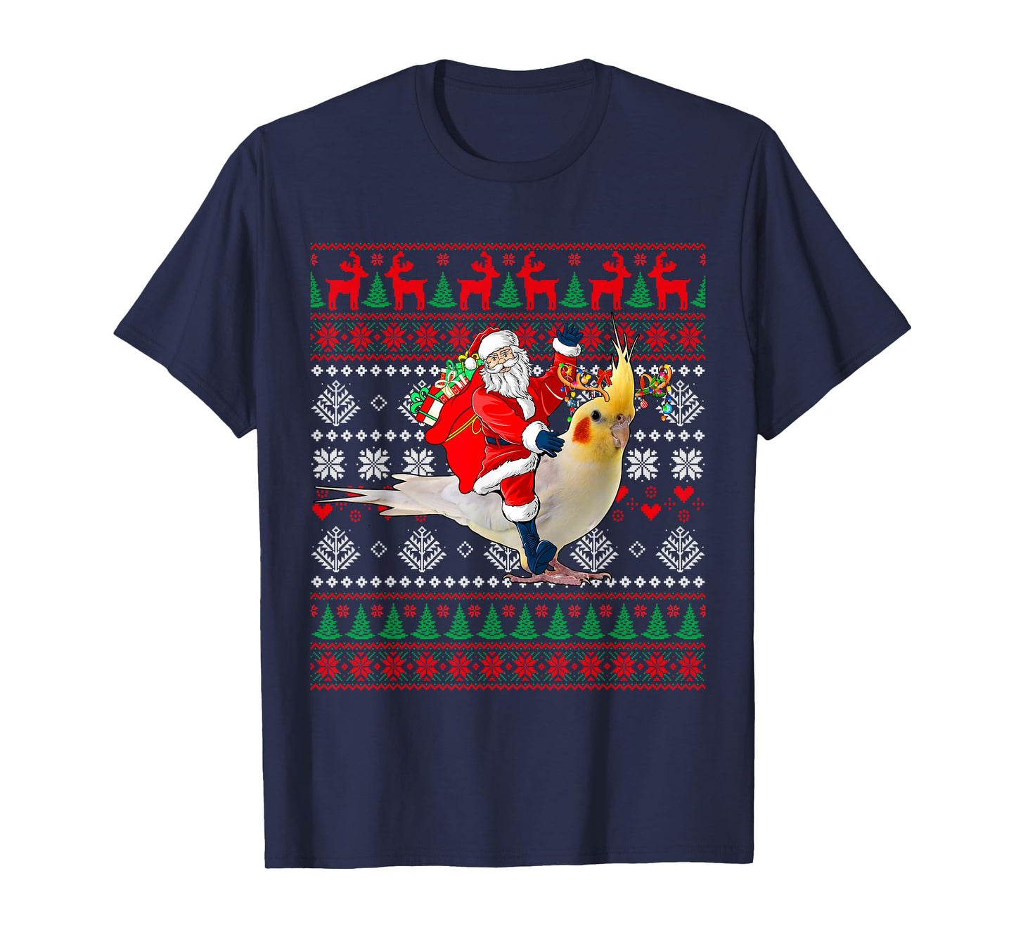 Santa Riding Reindeer Cockatiel Christmas Costume Bird Lover T-Shirt