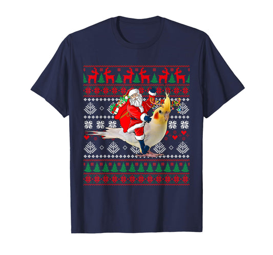 Santa Riding Reindeer Cockatiel Christmas Costume Bird Lover T-Shirt