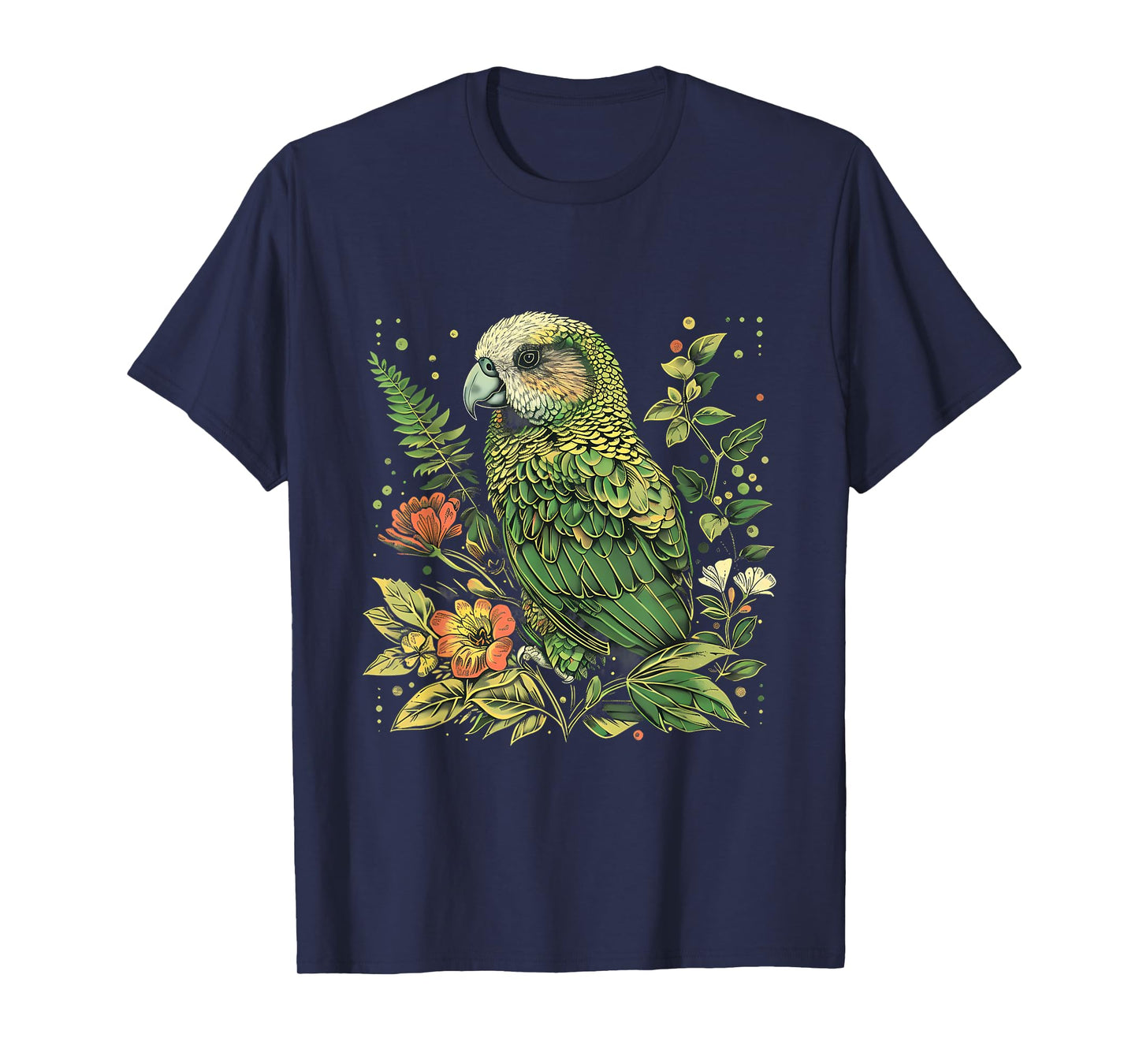 Tropical Jungle Animal Art Kakapo Bird Floral Artwork Kakapo Parrot Animal Lovers Unisex-Adults T-Shirt Black Small Classic Fit Short Sleeve