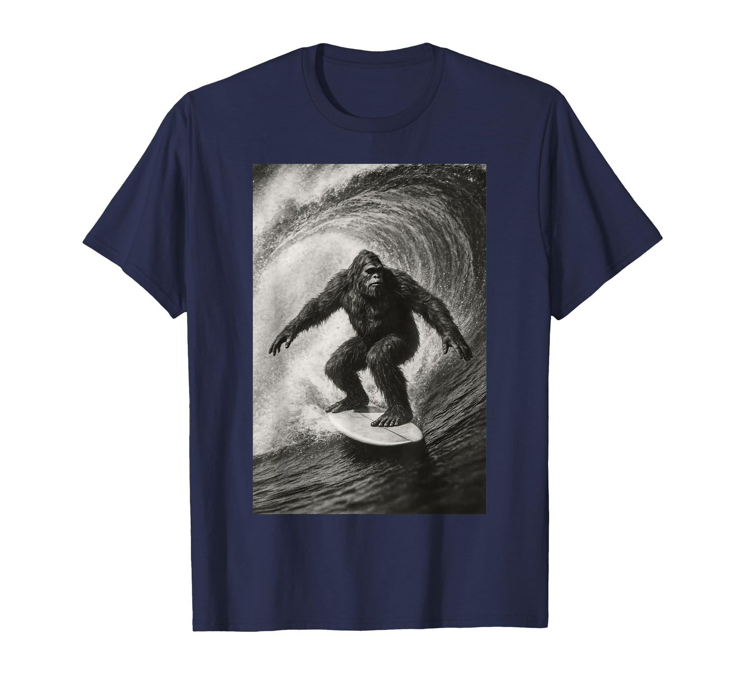 Funny Surfing Bigfoot Sea Selfie On Surfboard Beach Animal T-Shirt