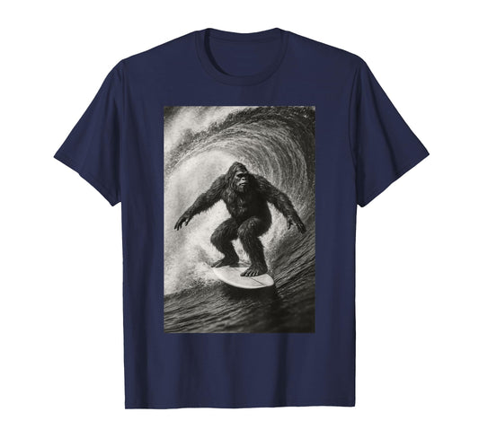 Funny Surfing Bigfoot Sea Selfie On Surfboard Beach Animal T-Shirt