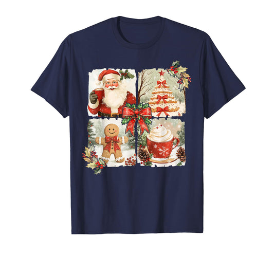 Vintage Coquette Bow Santa Gingerbread Christmas Tree Xmas T-Shirt