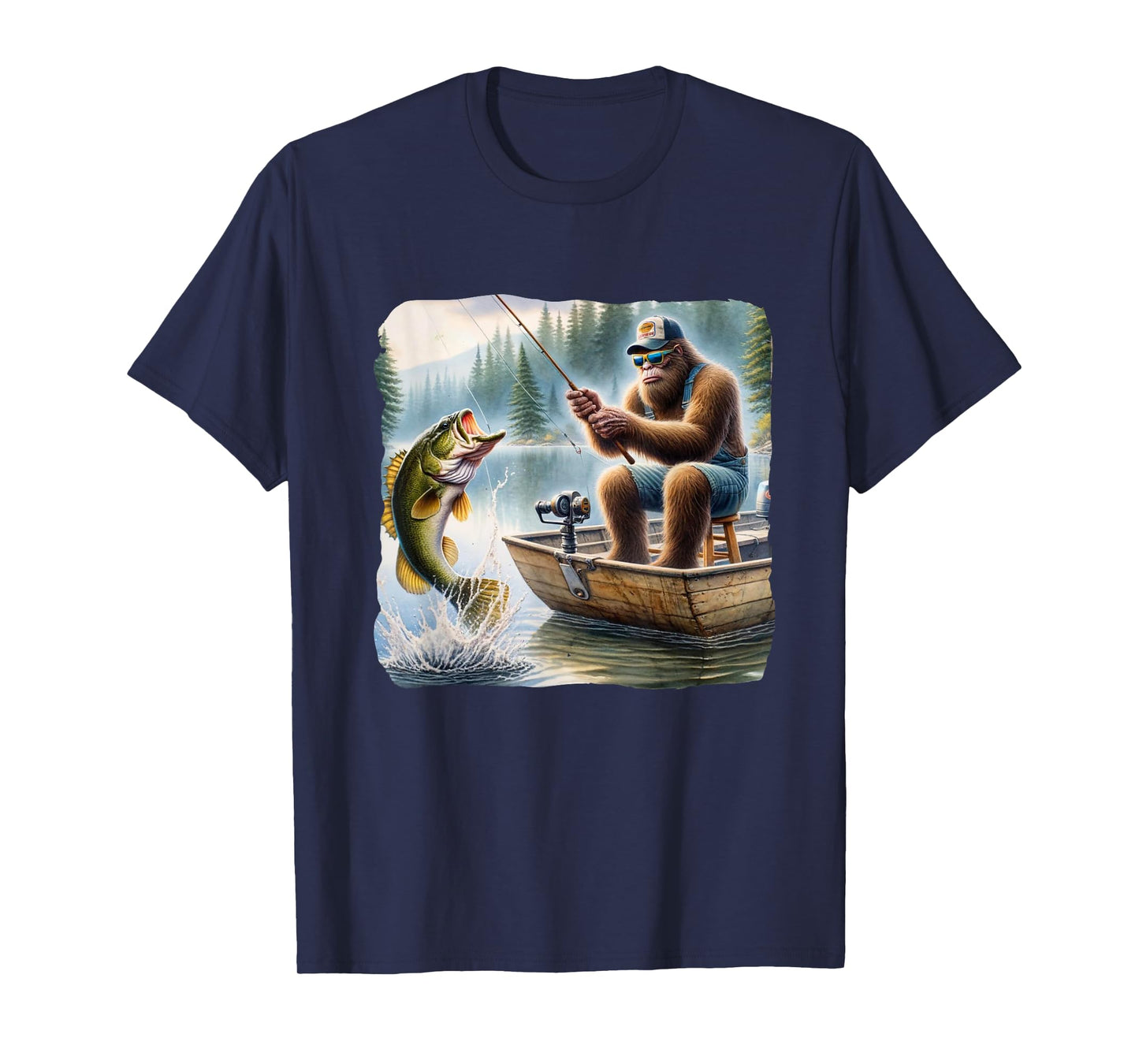 Bigfoot Fishing Funny Sasquatch Summer Bass Fisherman T-Shirt