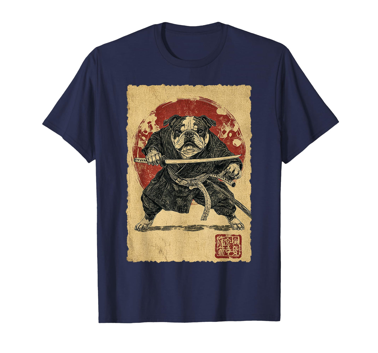 Funny Vintage Japanese Art Bulldog Ninja Samurai Warrior Men Women Girls Kids T-Shirt