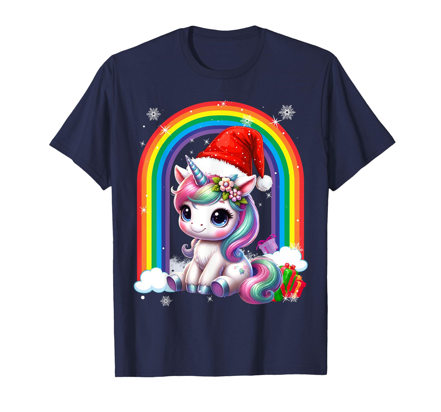 Unicorn Girls Christmas 2025 Women Kids Santa Unicorn Xmas T-Shirt