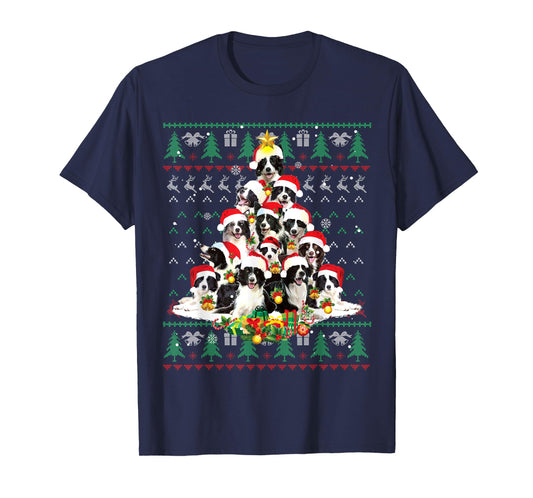 Border Collie Christmas Tree Santa Ugly Sweater Funny Dog T-Shirt