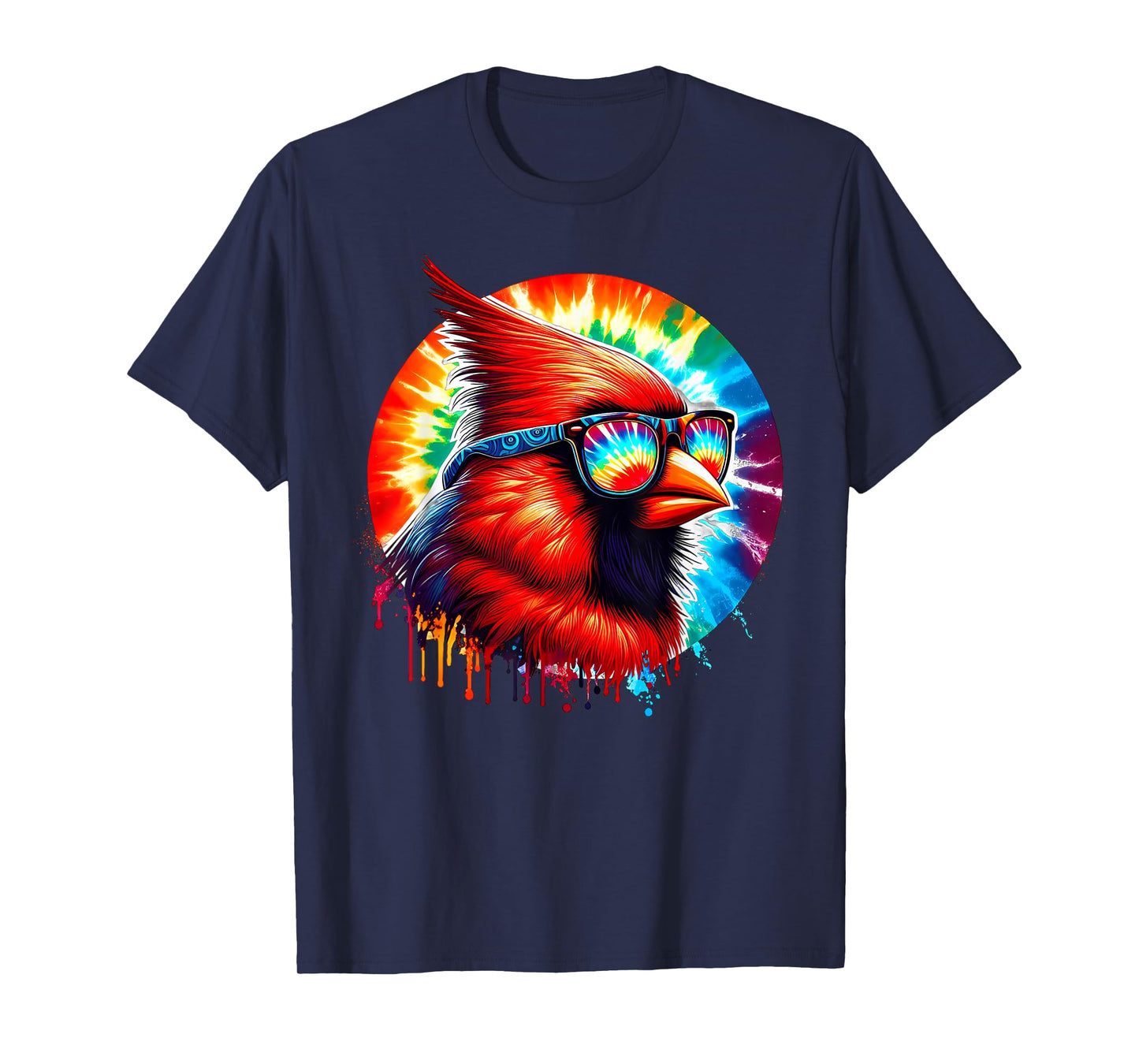 Cool Tie Dye Cardinal Sunglasses Bird Illustration Art T-Shirt