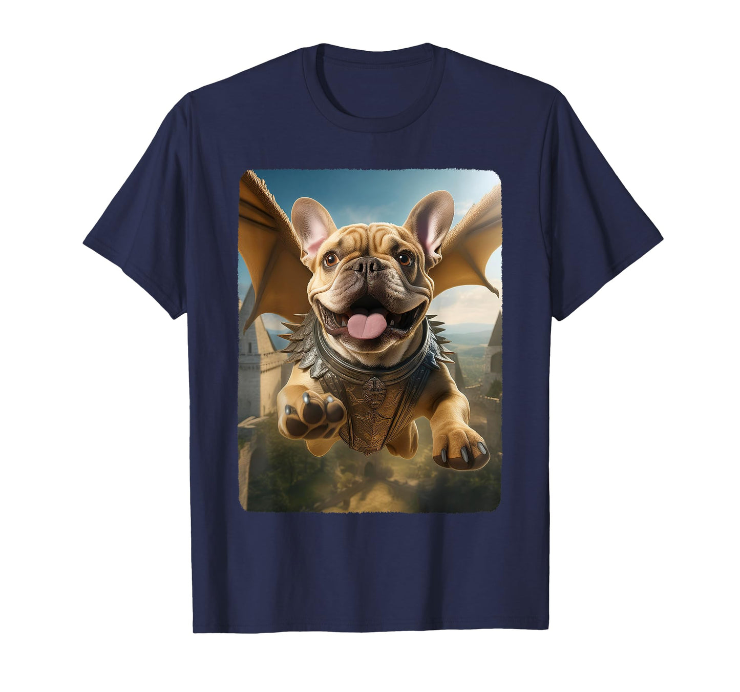 Frenchie Flying Cute Fantasy From Dog House to Sky Dragon Men Women Girls Kids T-Shirt