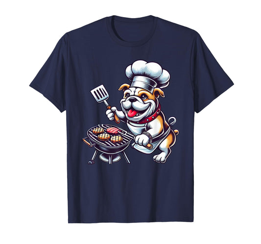 Funny Barbecue English Bulldog Dog Grilling BBQ T-Shirt for Men Women Kids