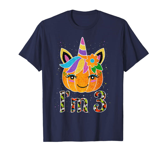 3 Years Old Unicorn Pumpkin Cute Design Birthday Halloween T-Shirt