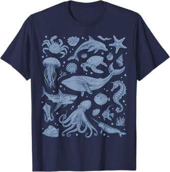 Ocean Life Sea Whale Dolphin Beach 90s Vintage Graphic T-Shirt