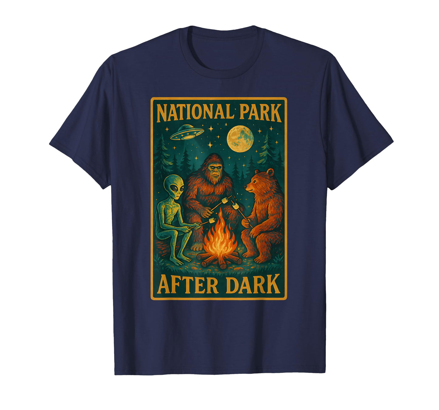 National Park After Dark Alien Bigfoot Bear Camping T-Shirt