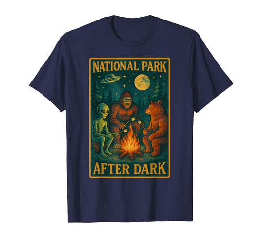 National Park After Dark Alien Bigfoot Bear Camping T-Shirt