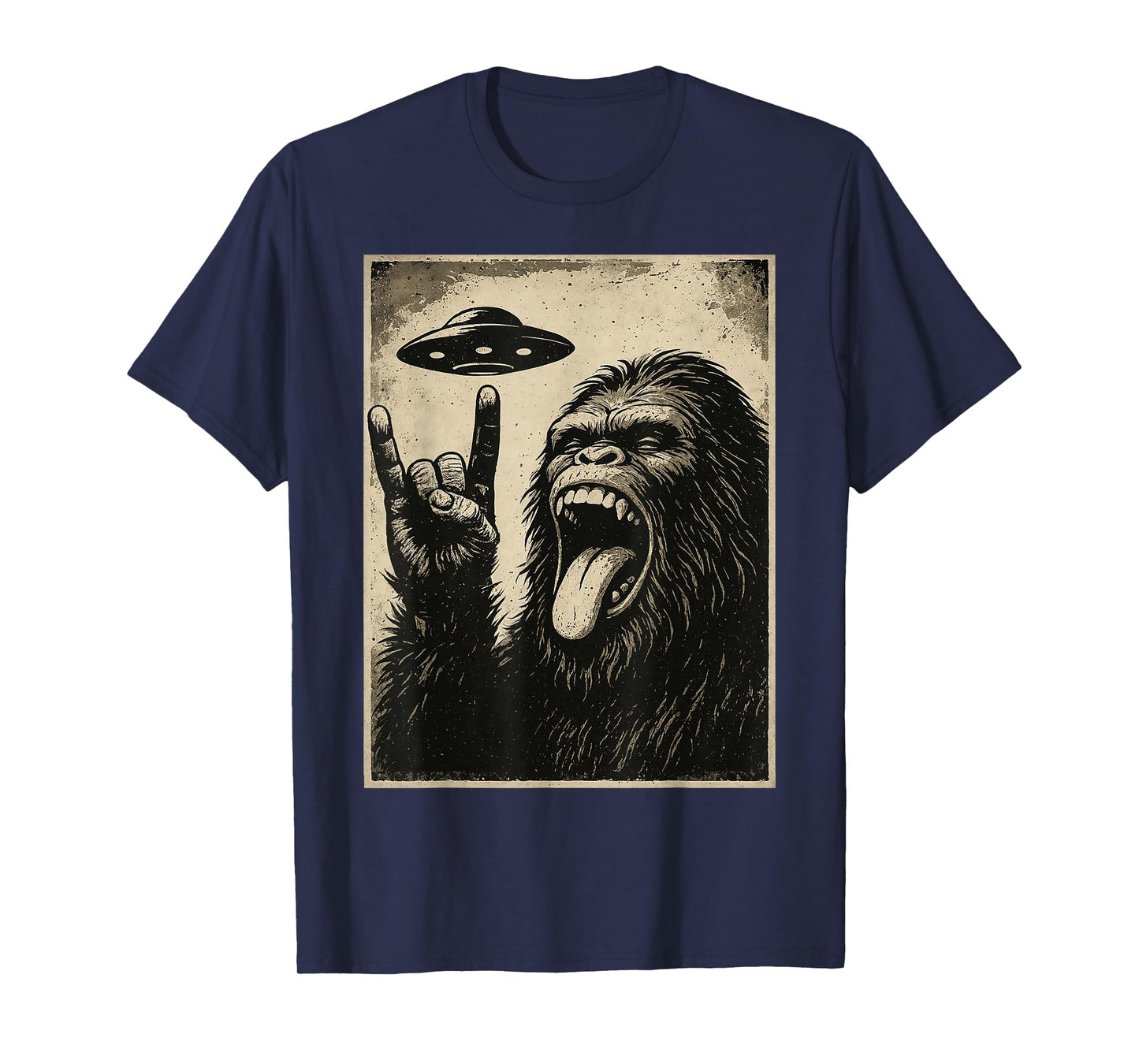 Bigfoot Rock Tongue UFO Selfie Sasquatch Rocker Boy Men Kids T-Shirt